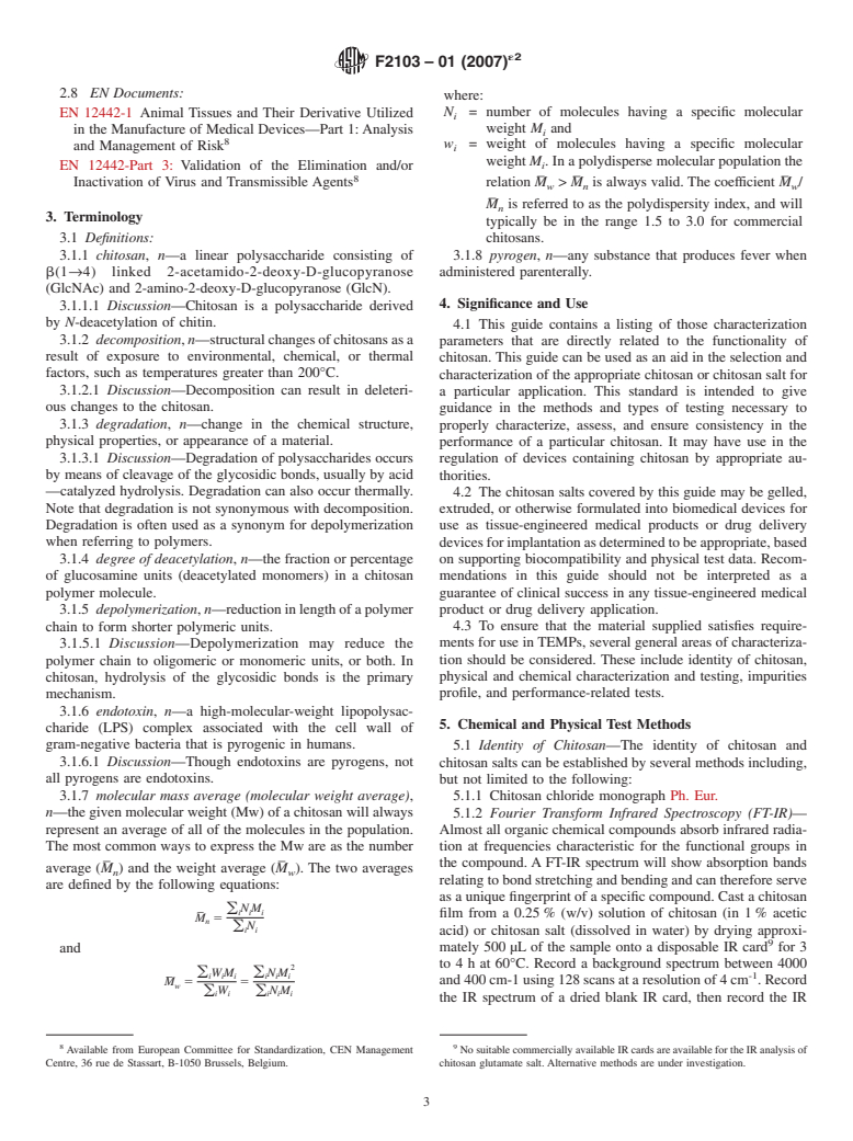 ASTM F2103-01(2007)e2 - Standard Guide for Characterization and Testing of Chitosan Salts as Starting Materials Intended for Use in Biomedical and Tissue-Engineered Medical Product Applications