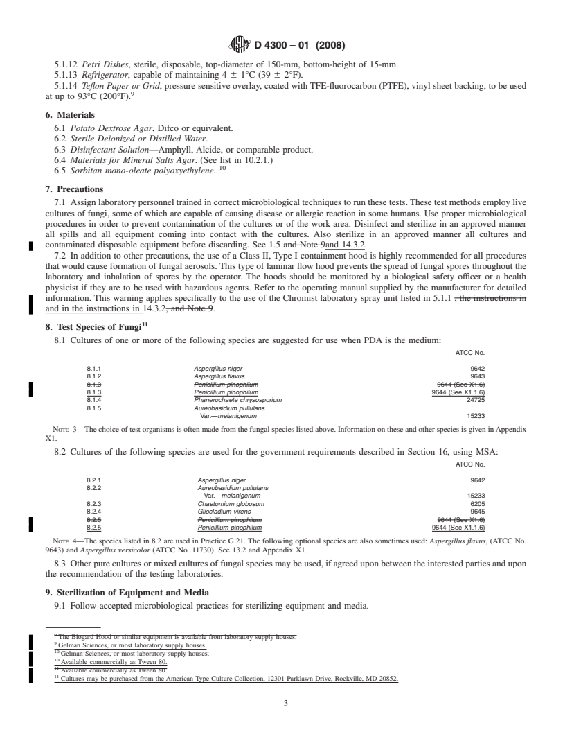 REDLINE ASTM D4300-01(2008) - Standard Test Methods for Ability of Adhesive Films to Support or Resist the Growth of Fungi