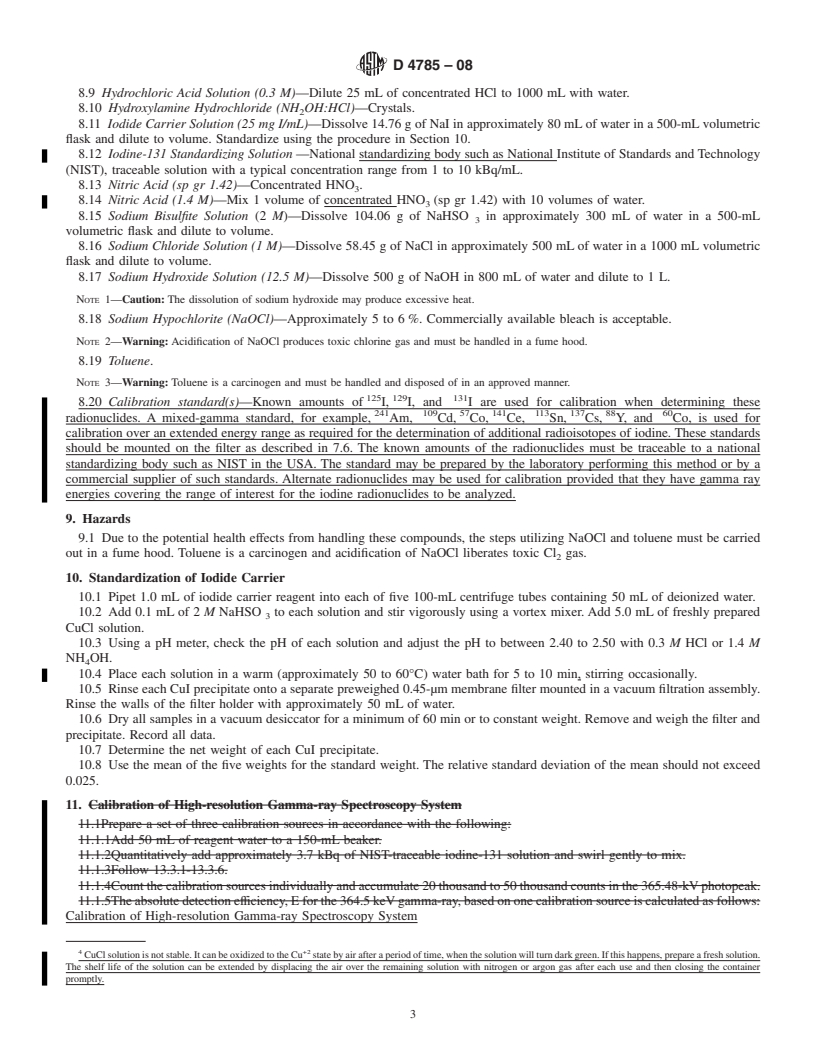 REDLINE ASTM D4785-08 - Standard Test Method for Low-Level Analysis of Iodine Radioisotopes in Water