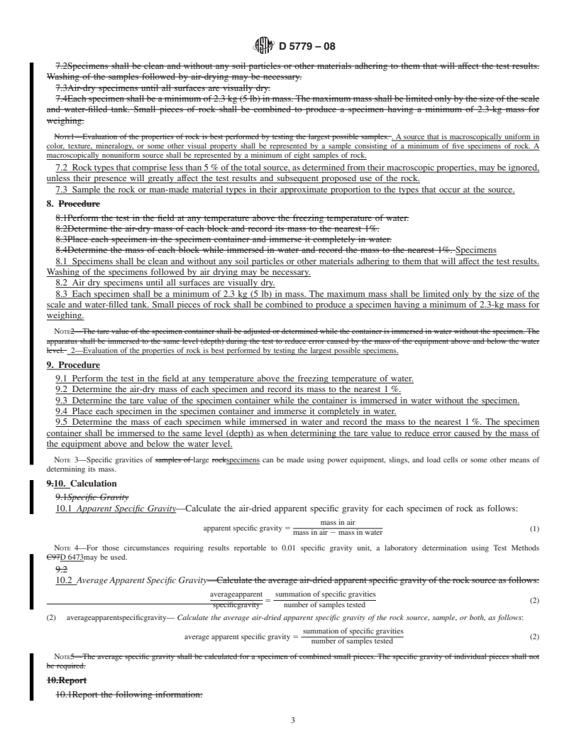 REDLINE ASTM D5779-08 - Standard Test Method for Field Determination of Apparent Specific Gravity of Rock and Manmade Materials for Erosion Control