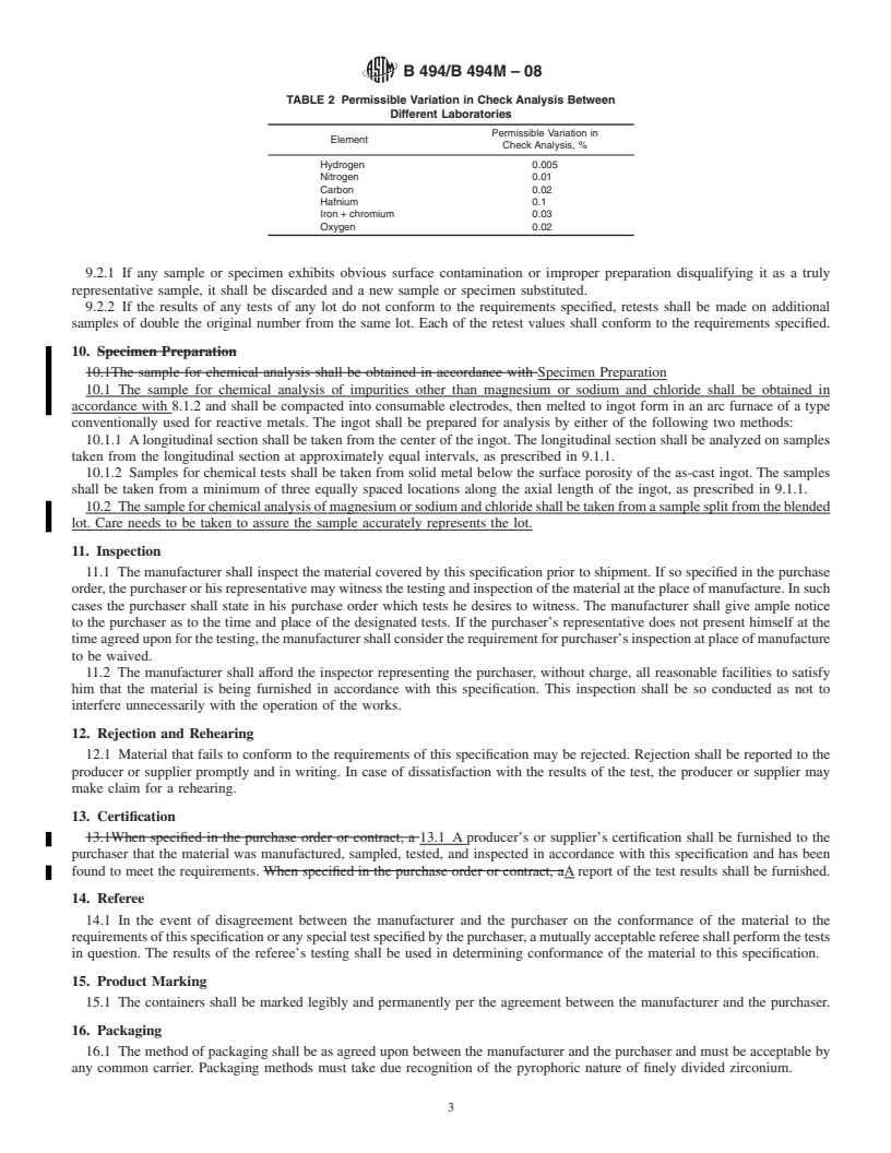 REDLINE ASTM B494/B494M-08 - Standard Specification for  Primary Zirconium