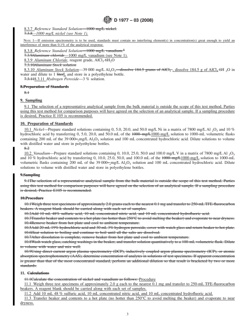 REDLINE ASTM D1977-03(2008) - Standard Test Method for Nickel and Vanadium in FCC Equilibrium Catalysts by Hydrofluoric/Sulfuric Acid Decomposition and Atomic Spectroscopic Analysis