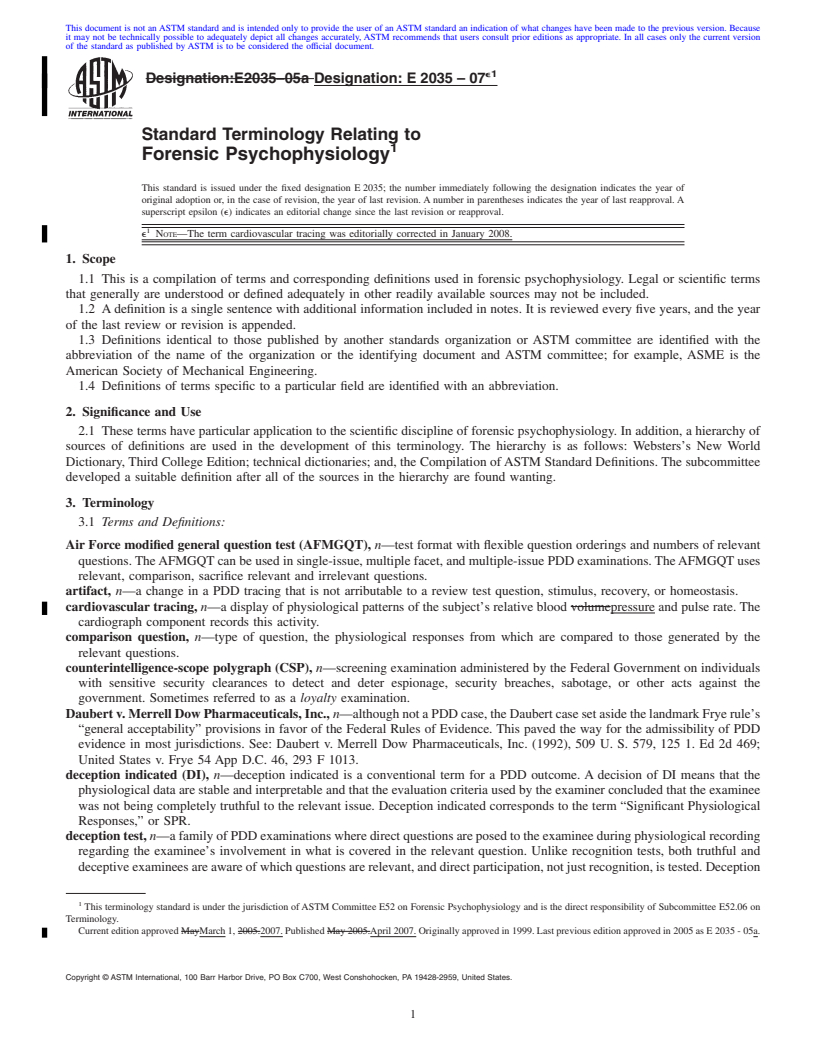 REDLINE ASTM E2035-07e1 - Standard Terminology Relating to Forensic Psychophysiology