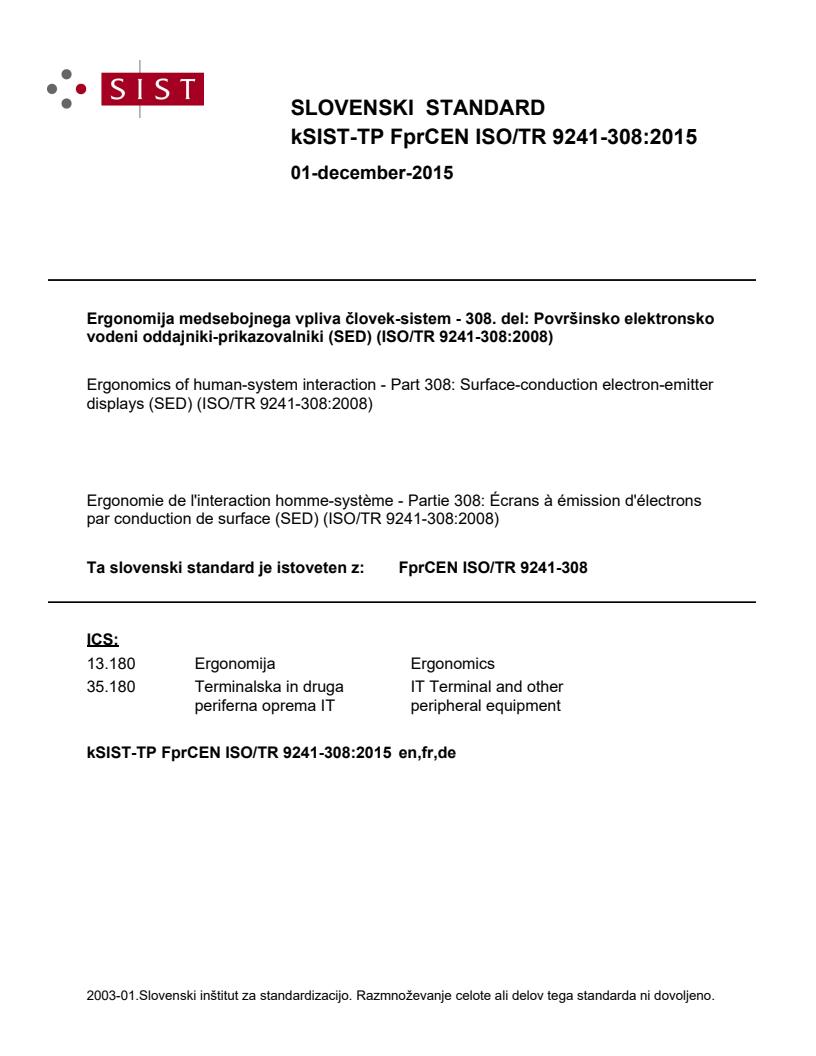 kTP FprCEN ISO/TR 9241-308:2015 - BARVE