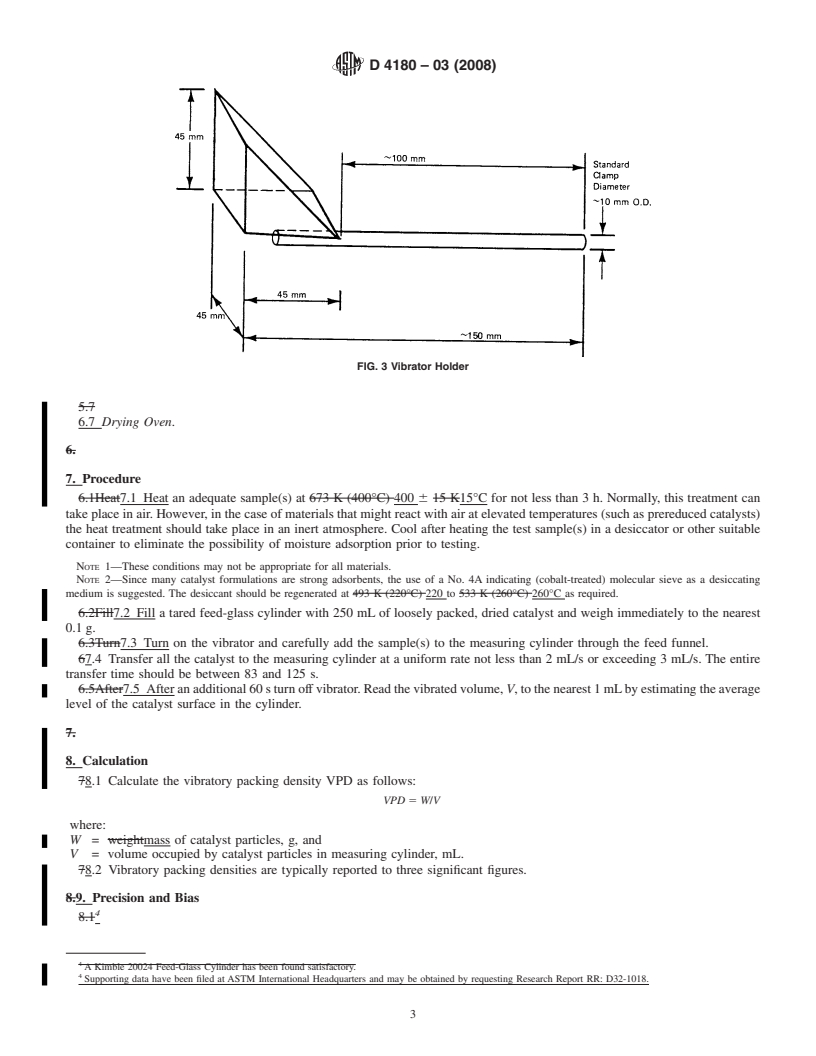 REDLINE ASTM D4180-03(2008) - Standard Test Method for Vibratory Packing Density of Formed Catalyst Particles and Catalyst Carriers