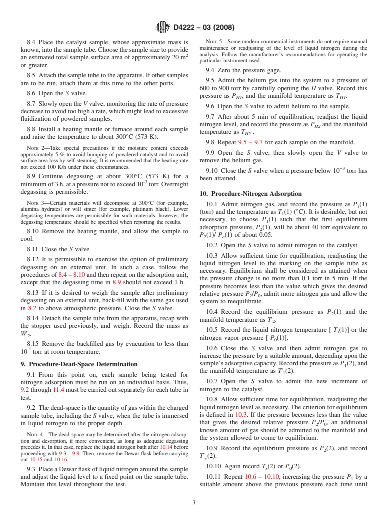 ASTM D4222-03(2008) - Standard Test Method for Determination of Nitrogen Adsorption and Desorption Isotherms of Catalysts and Catalyst Carriers by Static Volumetric Measurements