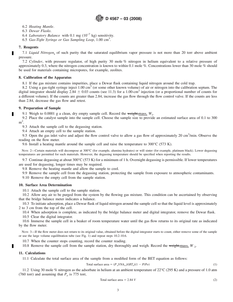 REDLINE ASTM D4567-03(2008) - Standard Test Method for Single-Point Determination of Specific Surface Area of Catalysts and Catalyst Carriers Using Nitrogen Adsorption by Continuous Flow Method