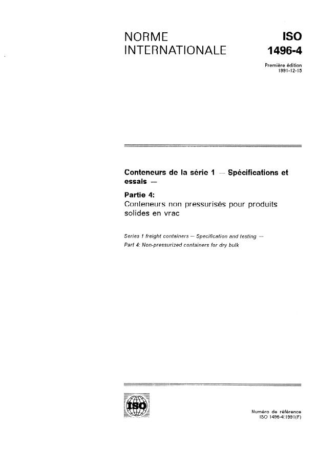 ISO 1496-4:1991 - Conteneurs de la série 1 -- Spécifications et essais