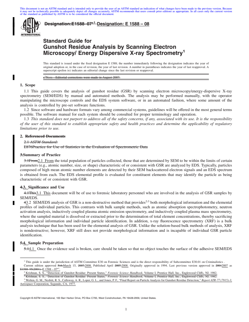 REDLINE ASTM E1588-08 - Standard Guide for  Gunshot Residue Analysis by Scanning Electron Microscopy/ Energy Dispersive X-ray Spectrometry