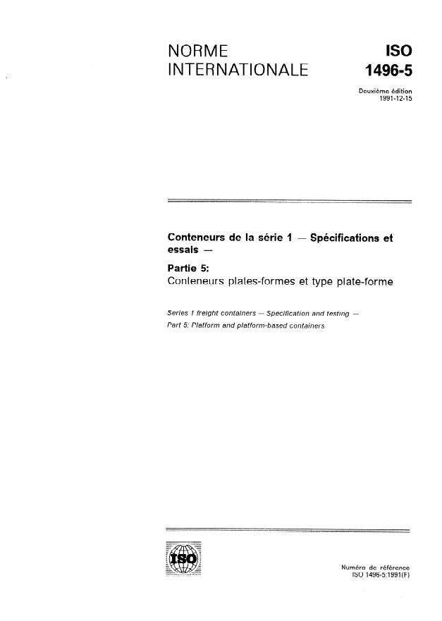 ISO 1496-5:1991 - Conteneurs de la série 1 -- Spécifications et essais