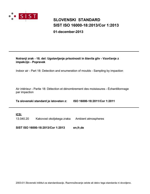 ISO 16000-18:2013/Cor 1:2013