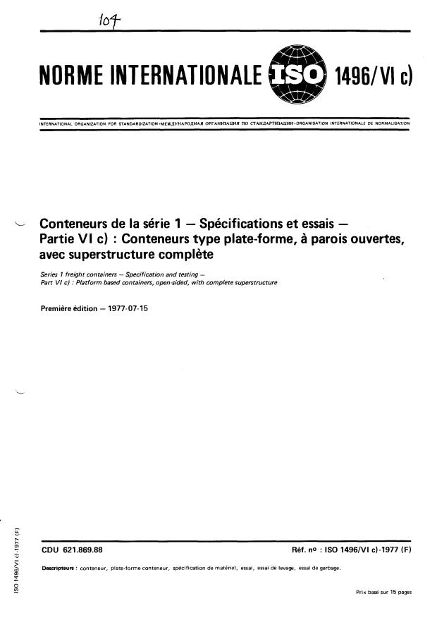 ISO 1496-6C:1977 - Conteneurs de la série 1 -- Spécifications et essais