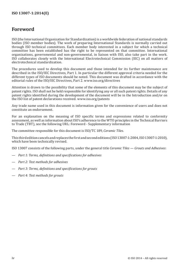 ISO 13007-1:2014 ISO 13007-1:2014 - Ceramic tiles -- Grouts and adhesives - Page 4 preview