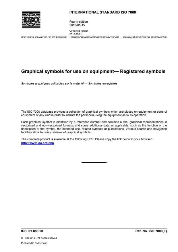 ISO 7000:2012 - Graphical symbols for use on equipment -- Registered symbols