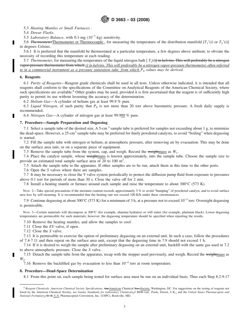 REDLINE ASTM D3663-03(2008) - Standard Test Method for Surface Area of Catalysts and Catalyst Carriers