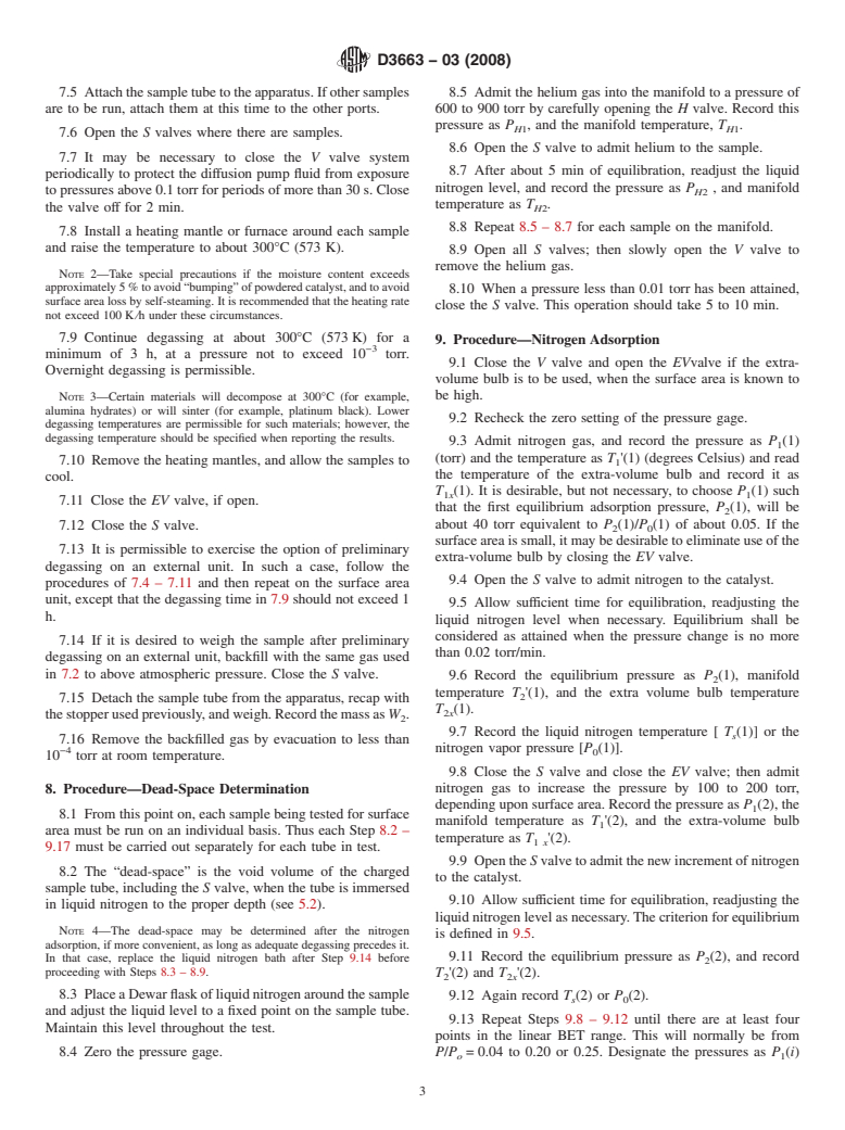 ASTM D3663-03(2008) - Standard Test Method for Surface Area of Catalysts and Catalyst Carriers