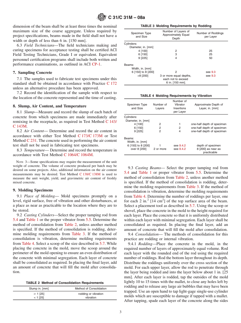 ASTM C31/C31M-08a - Standard Practice for Making and Curing Concrete Test Specimens in the Field