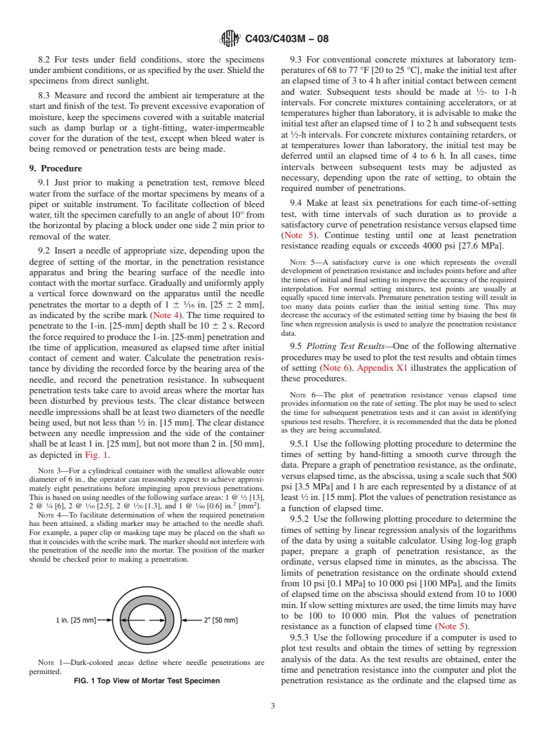 ASTM C403/C403M-08 - Standard Test Method for  Time of Setting of Concrete Mixtures by Penetration Resistance