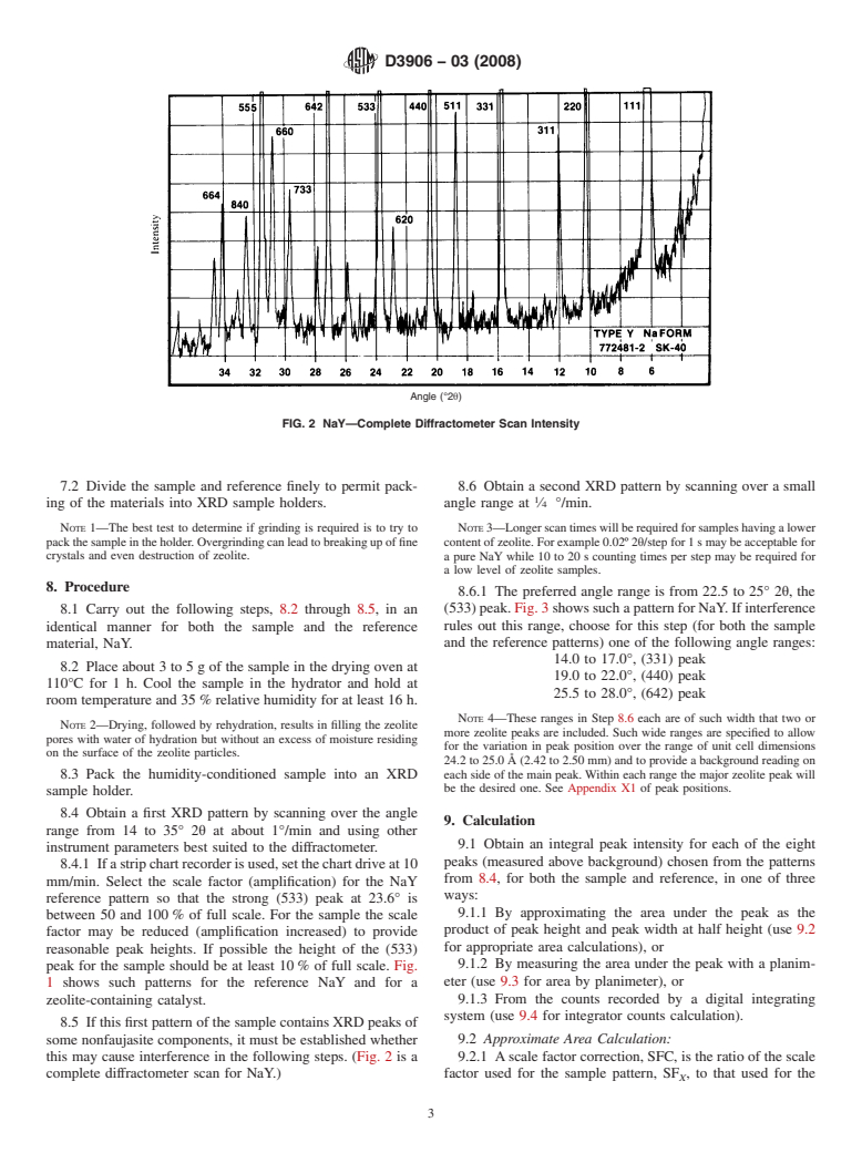 ASTM D3906-03(2008) - Standard Test Method for Determination of Relative X-ray Diffraction Intensities of Faujasite-Type Zeolite-Containing Materials