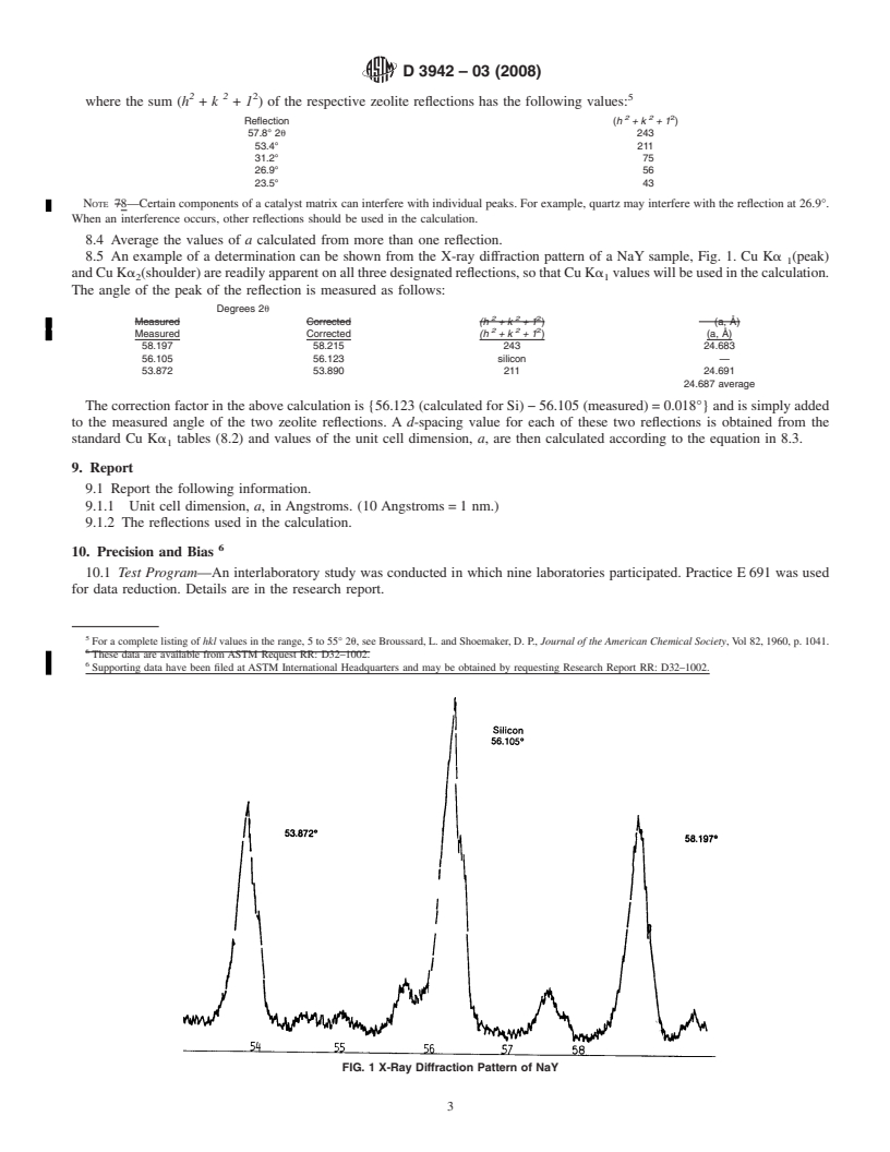 REDLINE ASTM D3942-03(2008) - Standard Test Method for Determination of the Unit Cell Dimension of a Faujasite-Type Zeolite