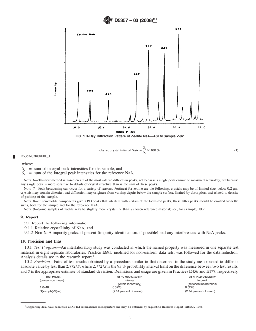 REDLINE ASTM D5357-03(2008)e1 - Standard Test Method for Determination of Relative Crystallinity of Zeolite Sodium A by X-ray Diffraction