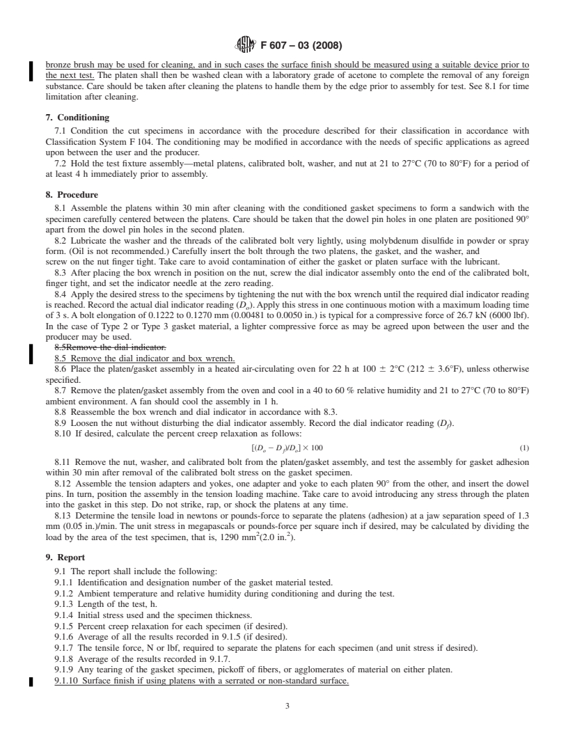 REDLINE ASTM F607-03(2008) - Standard Test Method for  Adhesion of Gasket Materials to Metal Surfaces