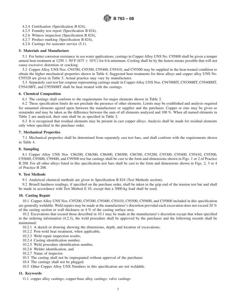 REDLINE ASTM B763-08 - Standard Specification for Copper Alloy Sand Castings for Valve Applications