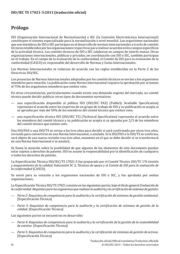 ISO/IEC TS 17021-3:2013 ISO/IEC TS 17021-3:2013 - Conformity assessment -- Requirements for bodies providing audit and certification of management systems - Page 4 preview