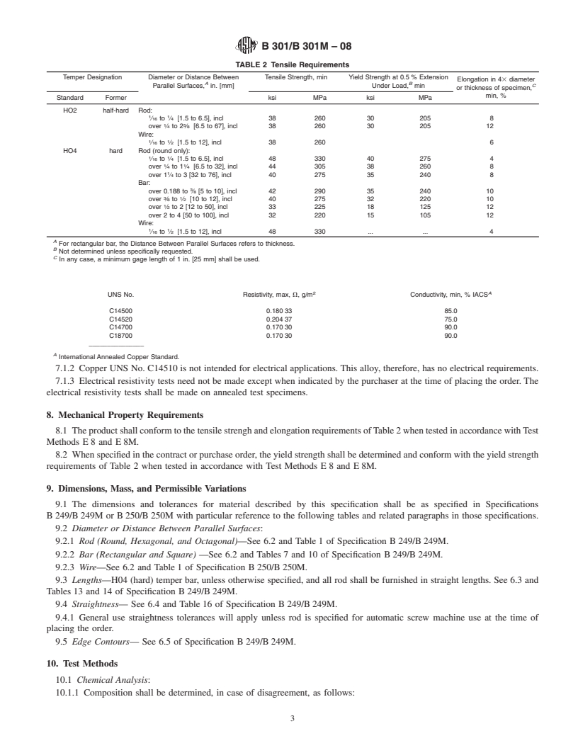 REDLINE ASTM B301/B301M-08 - Standard Specification for Free-Cutting Copper Rod, Bar, Wire, and Shapes