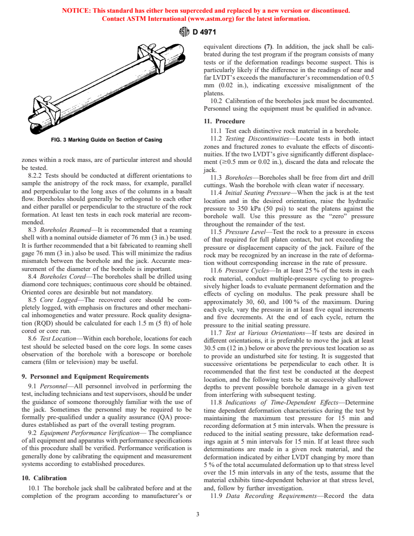 ASTM D4971-89(1998) - Standard Test Method for Determining the In Situ Modulus of Deformation of Rock Using the Diametrically Loaded 76-mm (3-in.) Borehole Jack