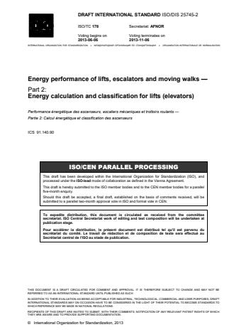 ISO 25745-2:2015 - Energy performance of lifts, escalators and moving walks