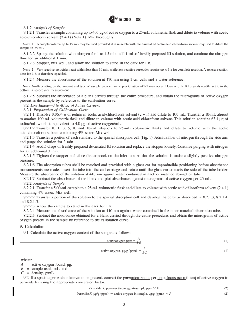 REDLINE ASTM E299-08 - Standard Test Method for Trace Amounts of Peroxides In Organic Solvents