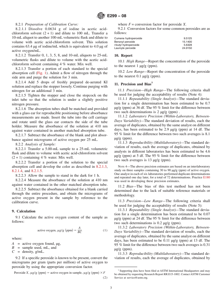 ASTM E299-08 - Standard Test Method for Trace Amounts of Peroxides In Organic Solvents