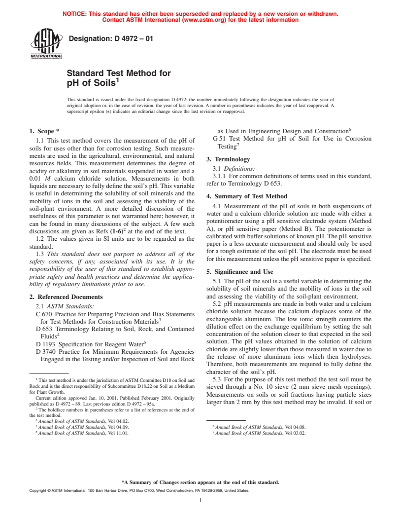 ASTM D4972-01 - Standard Test Method for pH of Soils