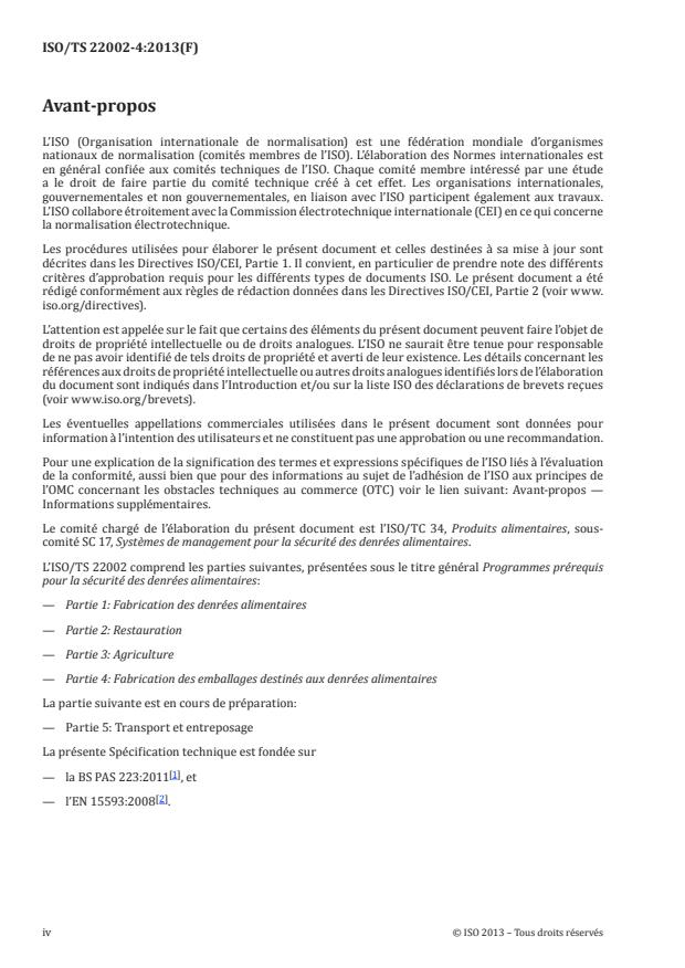 ISO/TS 22002-4:2013 ISO/TS 22002-4:2013 - Programmes prérequis pour la sécurité des denrées alimentaires - Page 4 preview
