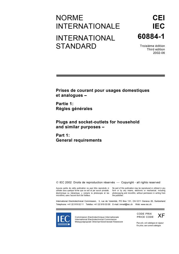 IEC 60884-1:2002 - Plugs and socket-outlets for household and similar purposes - Part 1: General requirements