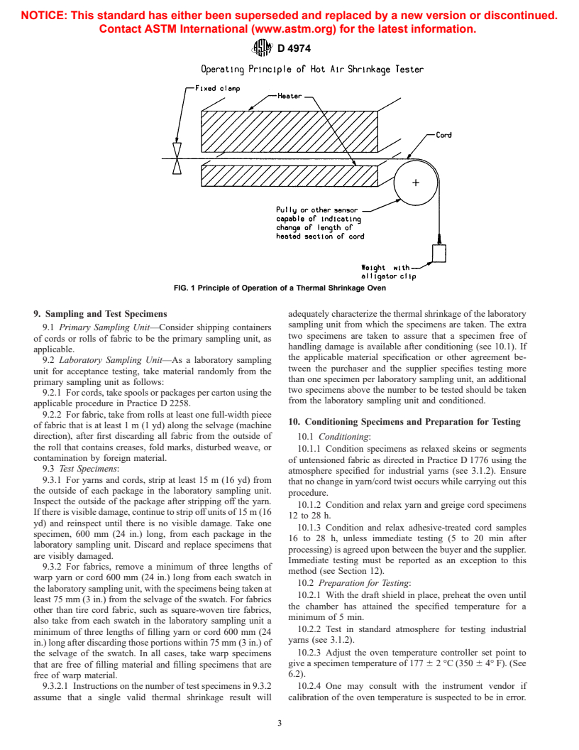 ASTM D4974-01 - Standard Test Method for Thermal Shrinkage of Yarn and Cord Using a Thermal Shrinkage Oven