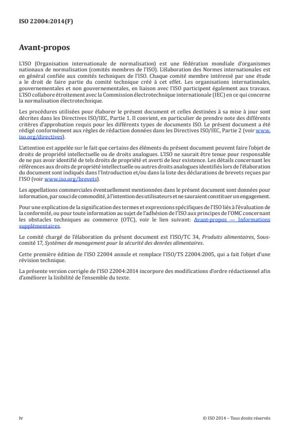 ISO 22004:2014 ISO 22004:2014 - Systemes de management de la sécurité des denrées alimentaires -- Recommandations pour l'application de l'ISO 22000 - Page 4 preview
