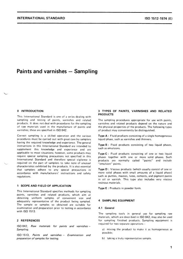 ISO 1512:1974 - Paints and varnishes -- Sampling
