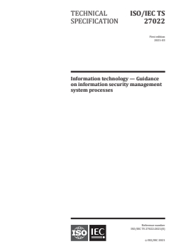 ISO/IEC TS 27022:2021 - Information technology — Guidance on information security management system processes
Released:3/11/2021 - Page 1 preview