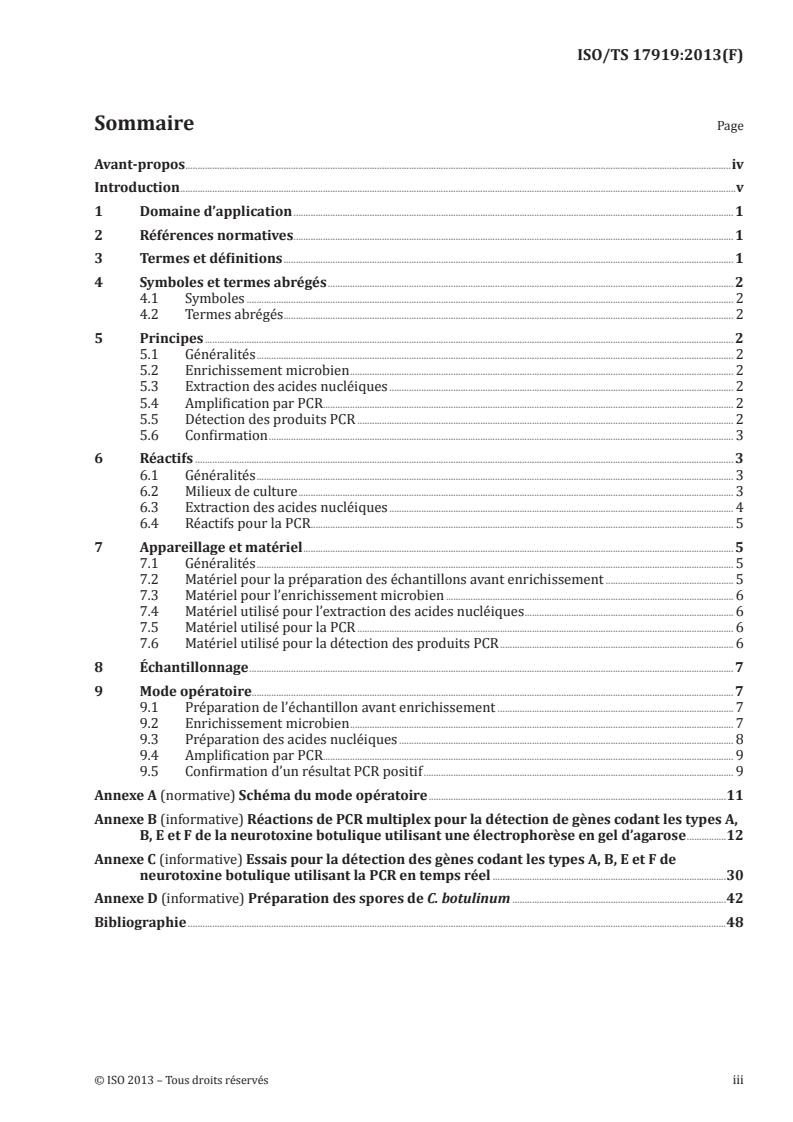 ISO/TS 17919:2013 - Microbiologie de la chaîne alimentaire — Réaction de polymérisation en chaîne (PCR) pour la détection de micro-organismes pathogènes dans les aliments — Détection des clostridies productrices de neurotoxine botulique de type A, B, E et F
Released:10/17/2013