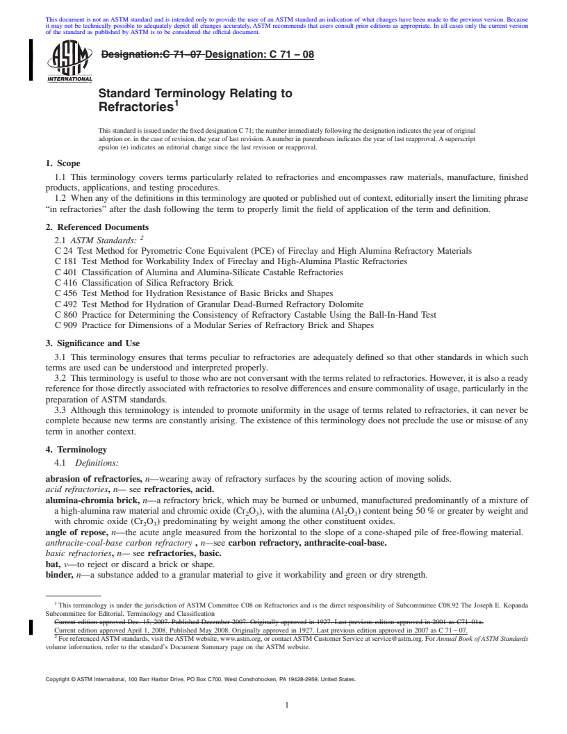 REDLINE ASTM C71-08 - Standard Terminology Relating to  Refractories