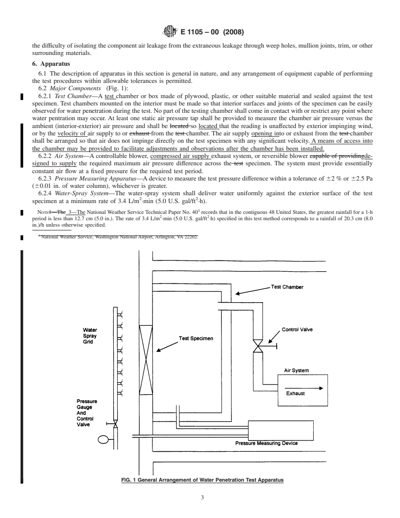 REDLINE ASTM E1105-00(2008) - Standard Test Method for  Field Determination of Water Penetration of Installed Exterior Windows, Skylights, Doors, and Curtain Walls,  by Uniform or Cyclic Static Air Pressure Difference