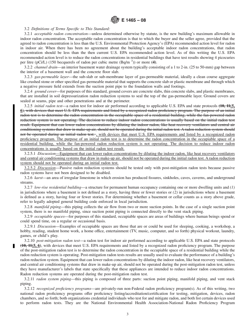 REDLINE ASTM E1465-08 - Standard Practice for Radon Control Options for the Design and Construction of New Low-Rise  Residential Buildings