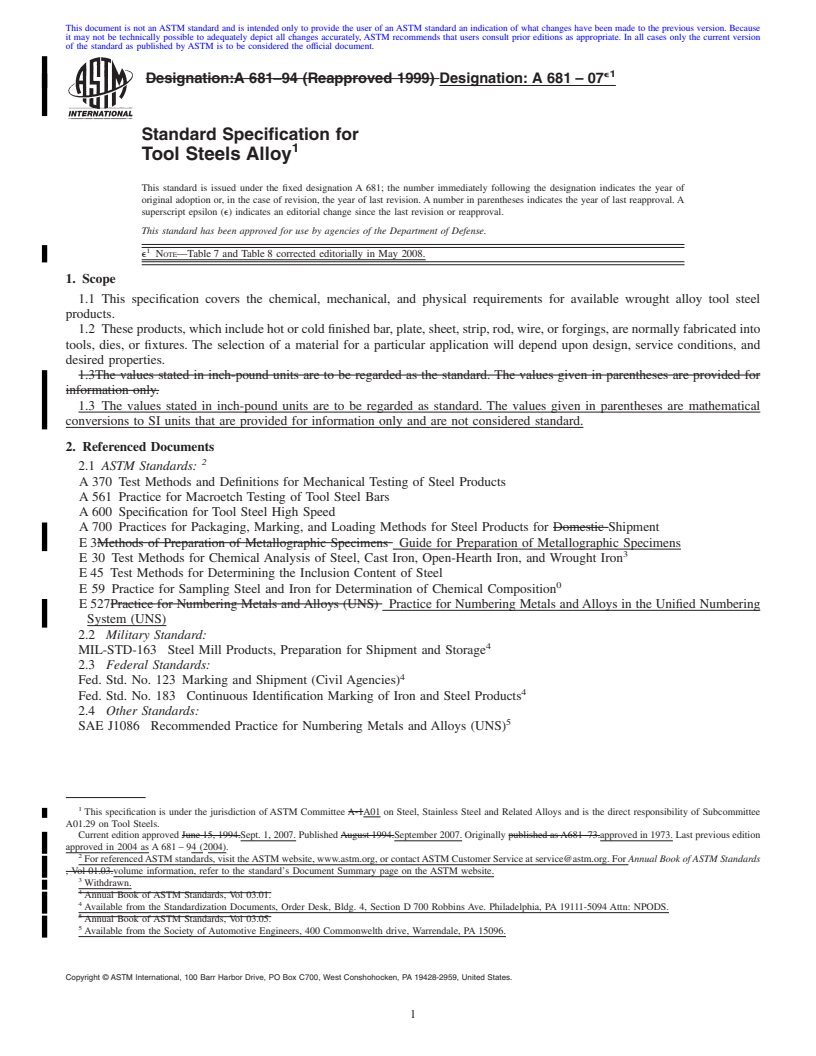 REDLINE ASTM A681-07e1 - Standard Specification for  Tool Steels Alloy