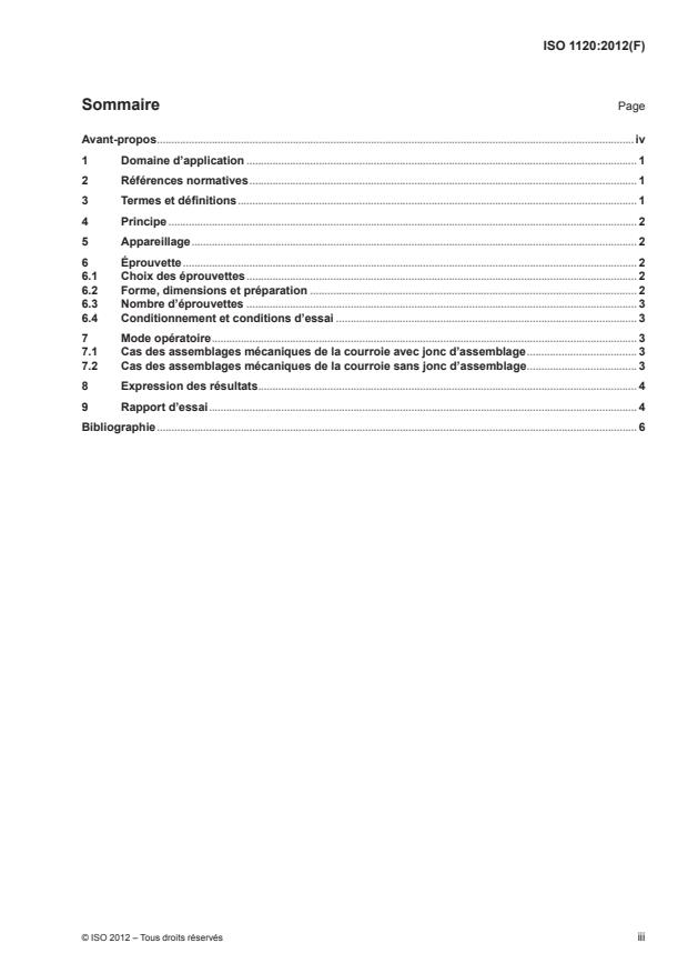 ISO 1120:2012 - Courroies transporteuses -- Détermination de la résistance des assemblages agrafés -- Méthode d'essai statique