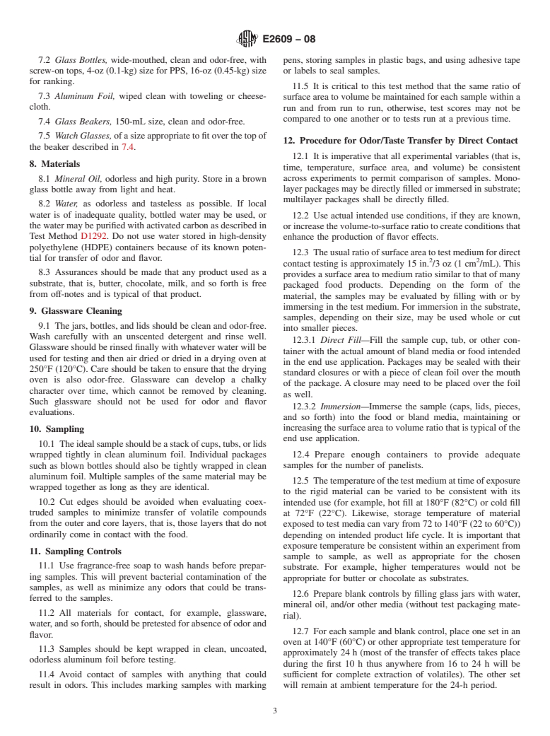 ASTM E2609-08 - Standard Test Method for Odor or Flavor Transfer or Both from Rigid Polymeric Packaging