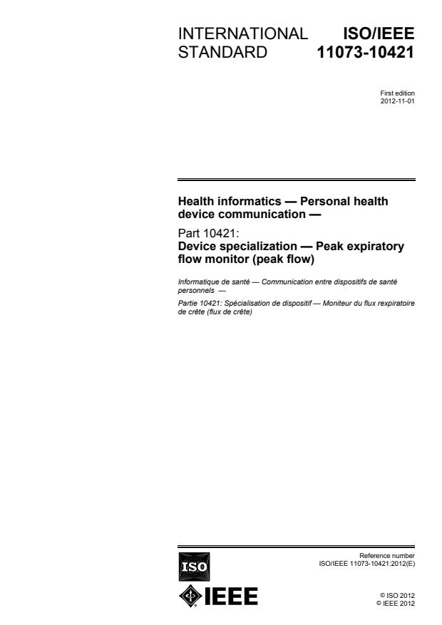 ISO/IEEE 11073-10421:2012 - Health informatics -- Personal health device communication