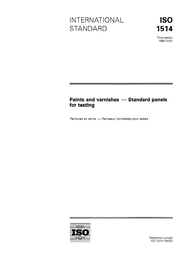 ISO 1514:1993 - Paints and varnishes -- Standard panels for testing
