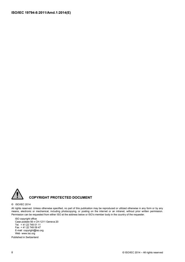 ISO/IEC 19794-8:2011/Amd 1:2014 ISO/IEC 19794-8:2011/Amd 1:2014 - Conformance testing methodology - Page 2 preview